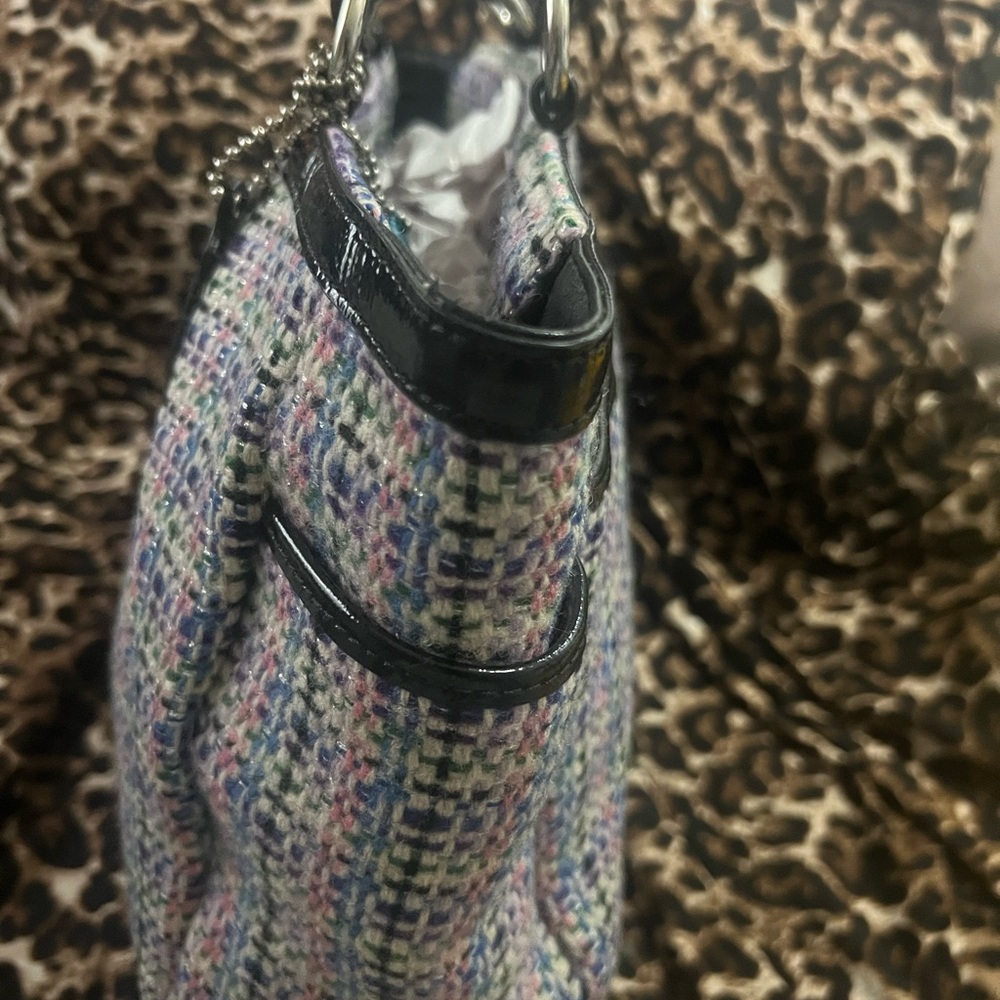 Coach Multicolor Tweed Tote with Black Patent Trim - Picture 7 of 12
